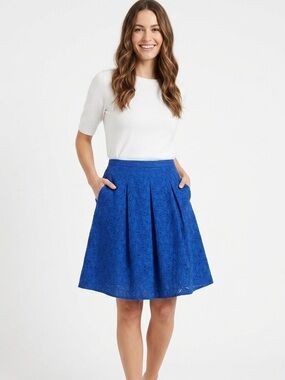 Talbots Bright Blue Floral Eyelet A-Line Skirt Size 12